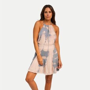 NWT Z & L Halter Fringe Boho Tie Dye Mini Dress, Size Large.